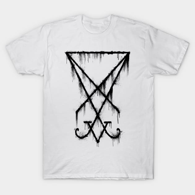 Lucifer Sigil - The Devil's Symbol Black Grunge T-Shirt by GAz